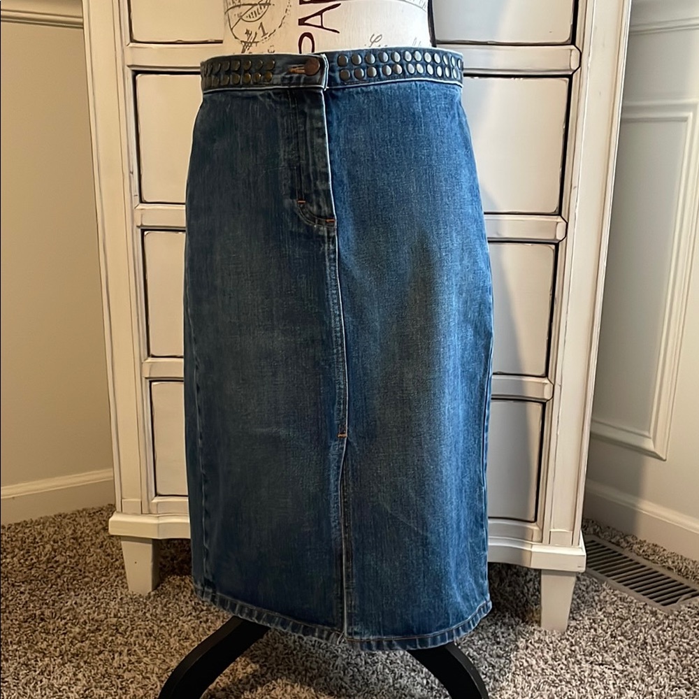 Vintage J. Crew Jean Pencil Skirt-Brass
Studded Waist